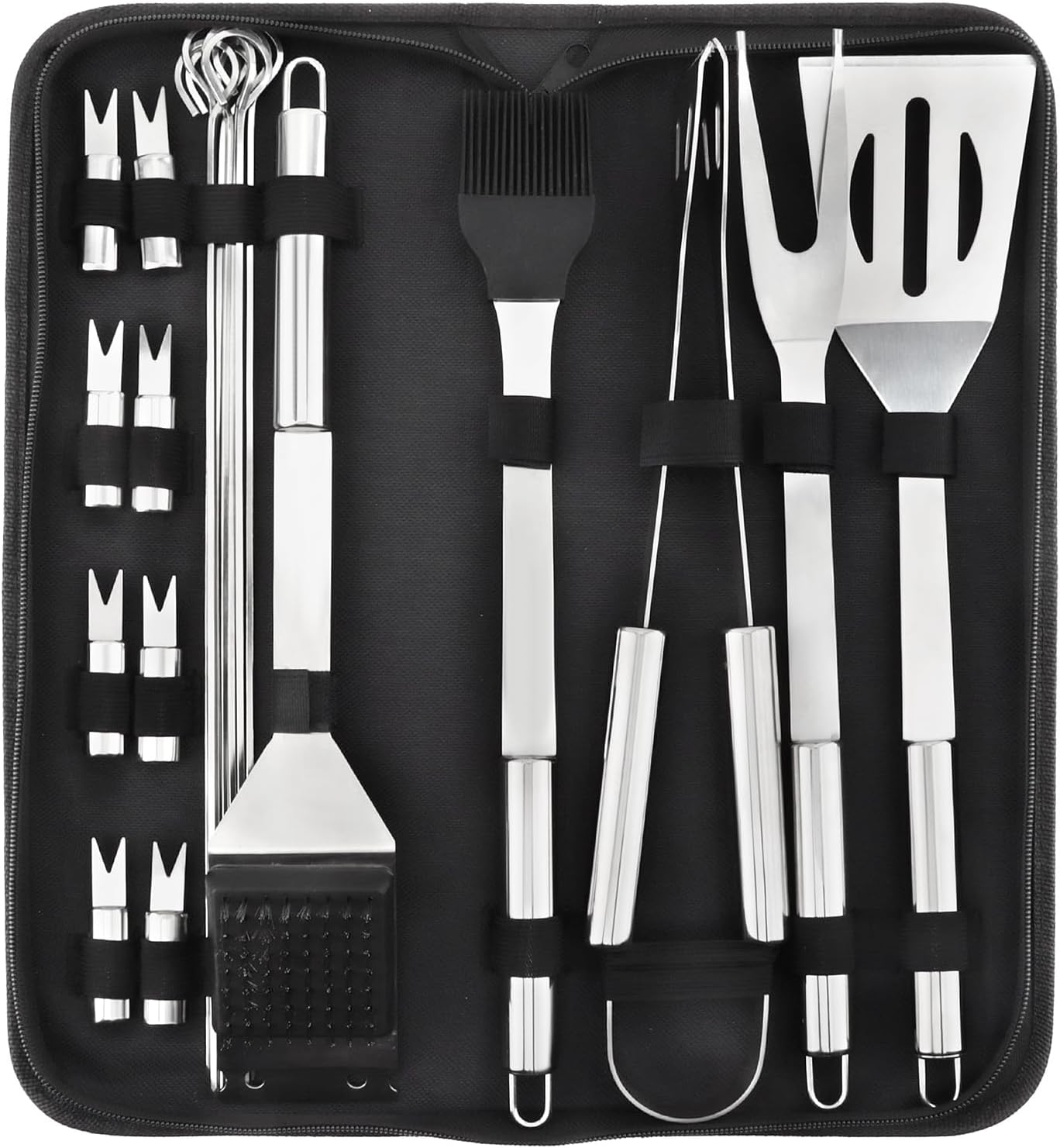 20-teiliges Grillbesteck-set – Grillzubehör-set Aus Edelstahl Mit Etui Für Smoker Und Camping