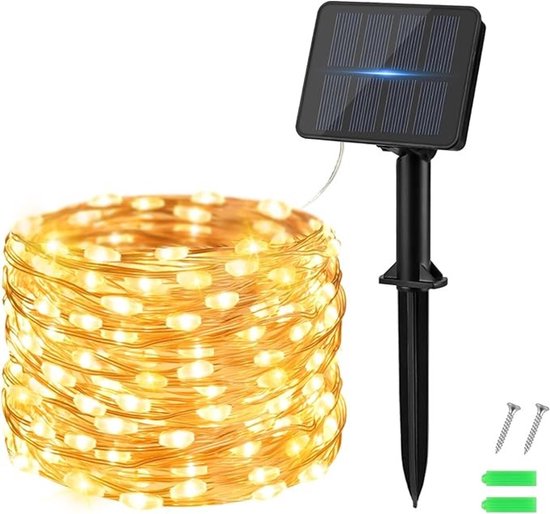 Solarbetriebene Lichterkette Für Den Außenbereich Mit 50 Leds, 5 Meter Lang, Warmweißes Licht, Wasserdicht Und Mit Automatischem Timer