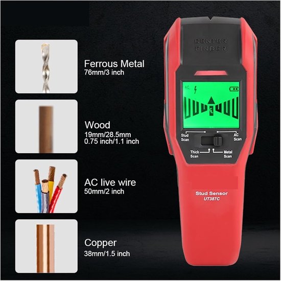Digitaler Wandscanner Balkensucher Sicheres Bohren 4 In 1 Detektor 76 Mm Tiefe Einfarbig