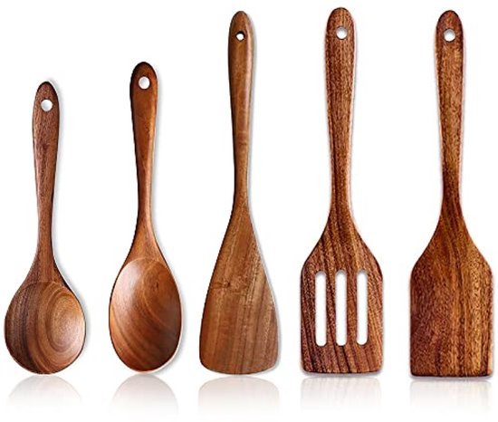 5 Teiliges Küchenhelfer Set Aus Akazienholz Pfannenwender Und Löffel Zum Kochen Und Backen