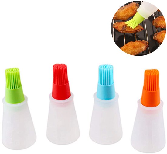 Vitdipy Ölflaschenpinsel 4 Teilig Silikon Backpinsel Küchenölflasche Küchenutensilien Grillölspender Grillzubehör Rot, Orange, Grün, Blau