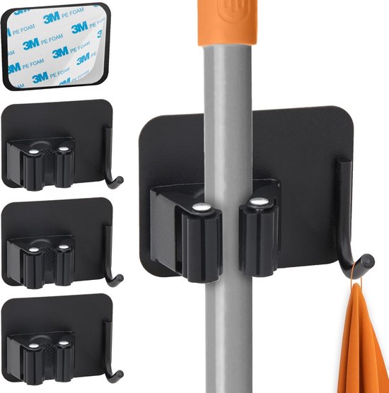 4 Selbstklebende Werkzeughalter Mit Bürstenhaken Zur Wandmontage Für Küche, Waschküche, Badezimmer, Universelle Schnellmontagehalterung, Schwarz