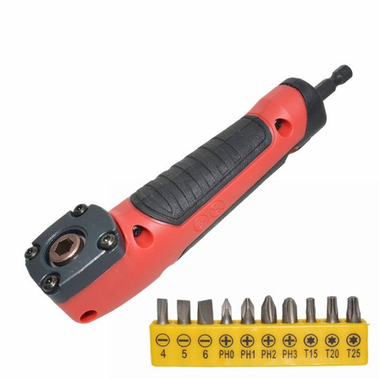 Winkelbohraufsatz, 90° Winkelschraubendreheradapter, Ergonomisches Griffdesign Schwarz/rot 1 Teiliger Winkelbithalter