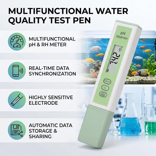 Digitales 2 In 1 Ph Meter Mit Temperatur Und Feuchtigkeitsanzeige Bluetooth 5.2 Beleuchtetes Lcd Display Wasserdicht Für Schwimmbad, Aquarium Und