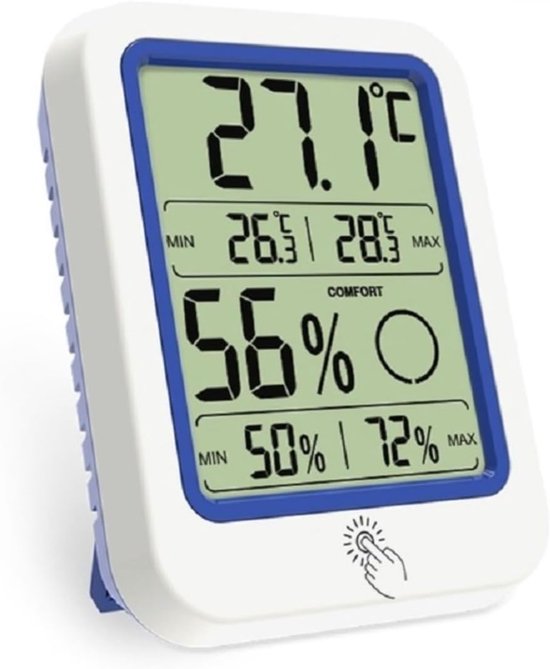 Digitales Thermometer/hygrometer Mit 3,2" Lcd Bildschirm Wandmontage Hygrometer Für Babyzimmer Messbereich 20 Bis 70°c Komfortanzeige Blau.