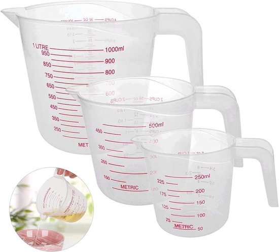 Messbecher Set (250 Ml, 500 Ml, 1000 Ml) Transparente Messbecher Zum Kochen Und Backen Messbecher Aus Kunststoff Bpa Frei Stapelbar Mit Griffen G