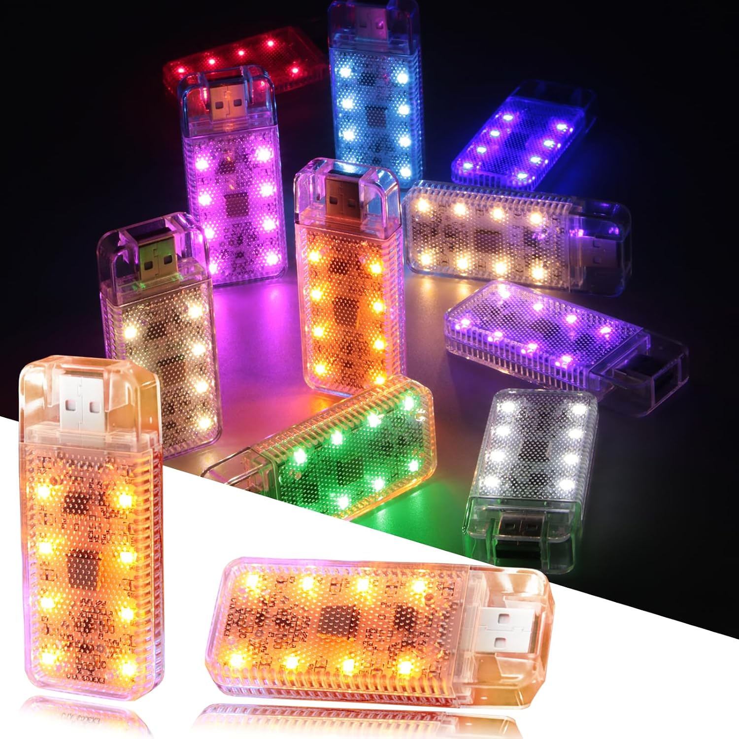 2er-pack Wiederaufladbare Led-auto-nachtlichter – Magnetisch Und Berührungsempfindlich Mit 8 Leds – Warmgelbes Licht Für Autoinnenraum, Zuhause Und Camping – Orange
