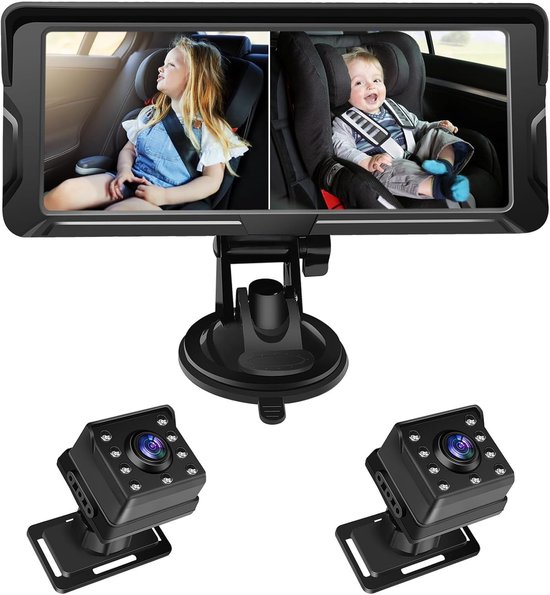 Baby Auto Doppelkanalkamera Mit 6,8 Zoll 1080p Monitor, Ir Nachtsicht Und 150° Weitwinkel, Drehbar Für Die Rückwärtsausrichtung