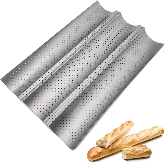 Baguette Backform Baguette Backblech 3 Reihig Gebäck Baguette Form Backform Brotbackform Hot Dog Brötchen Perforiert Und Antihaftbeschichtet 38 C