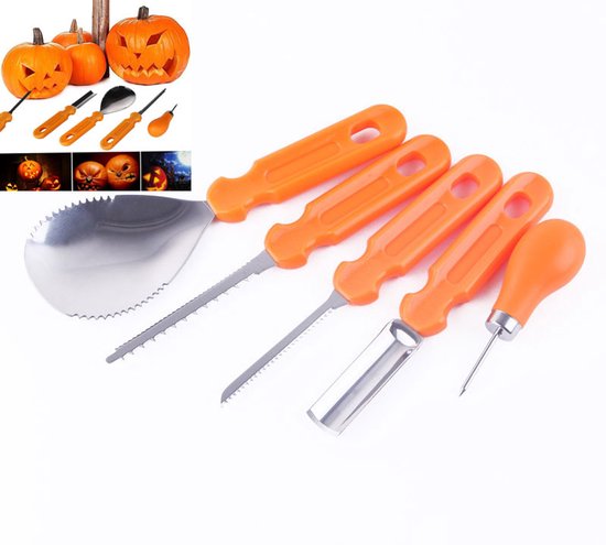 5 Teiliges Kürbisschnitzset Halloween Kürbisschnitzmesser Set Kürbismesser Zum Schnitzen Von Kürbissen Und Anderem Obst Für Halloween Kürbislater