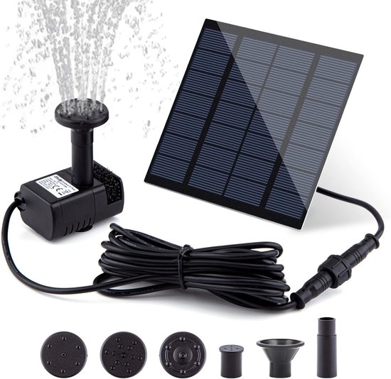 Solarbrunnenpumpen Set Separates Solarpanel 1,8 W Leistungssteigerungspumpe Mit 3 M Kabel Und 4 Düsen Ohne Batterie Für Vogeltränke, Teich Und Ga