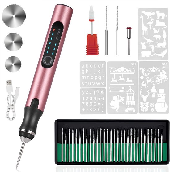Elektrischer Gravierstift Kabellos (usb) Gravierstift Set 16 Schablonen Multifunktionaler Gravierstift Zum Gravieren Von Holz, Metall, Stein, Kun