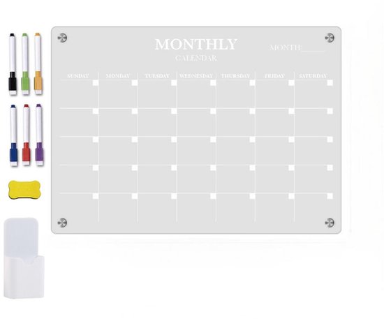 Transparenter Magnetischer Kühlschrankkalender + Zubehör Magnetische Wochen Und Monatskalender, Wochenplaner, Magnetisches Whiteboard, Familienpl