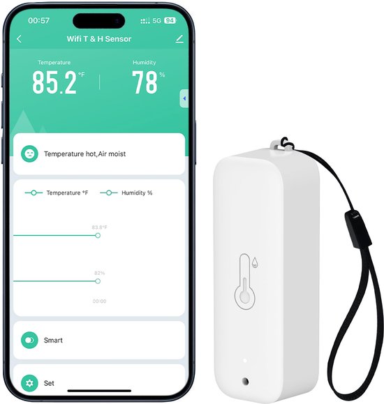 Wlan Hygrometer Thermometer Sensor Kabelloser Temperatur Und Feuchtigkeitssensor Für Innen Und Außenbereiche Mit Benachrichtigungsfunktion Per Ap