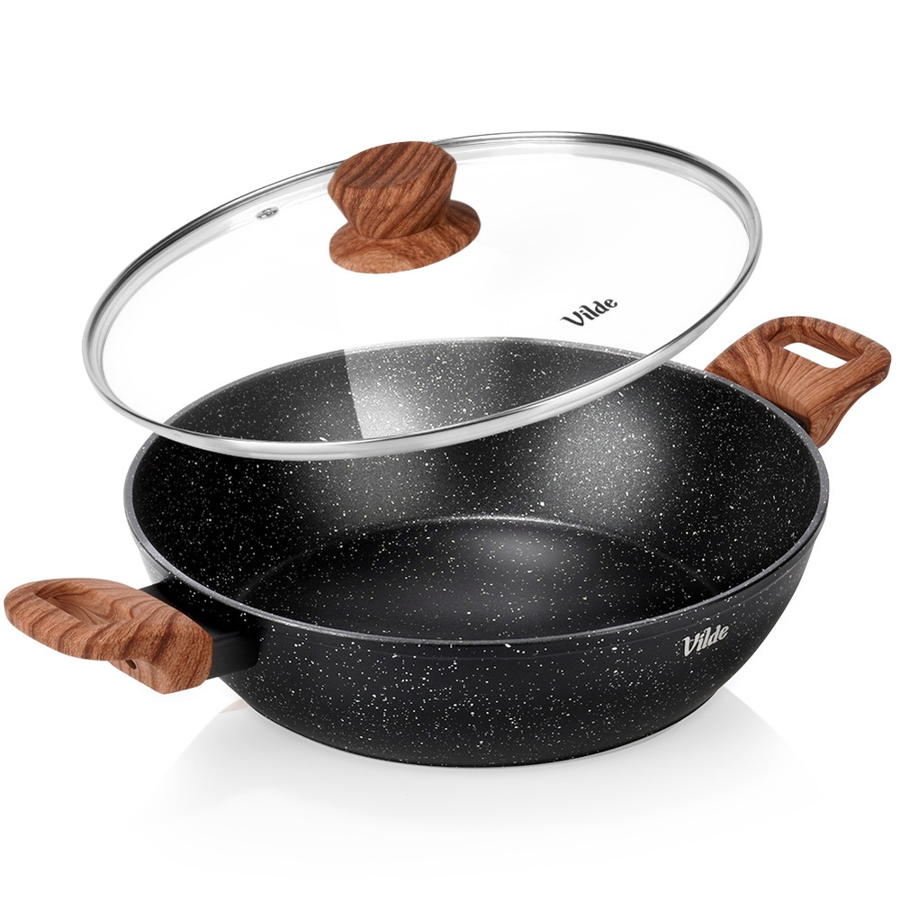 Tiefe Granitbratpfanne Mit Glasdeckel, Granitica-holz, 28 Cm, 3,5 L