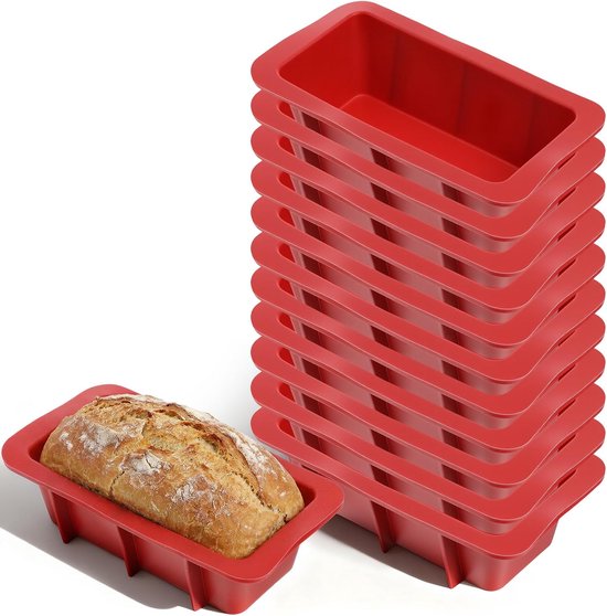 12 Mini Silikonformen Für Brot Und Kuchen Antihaftbeschichtet Rechteckig (rot)
