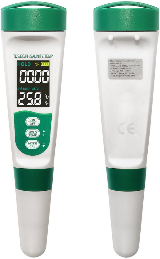 Elektronisches Ph Meter, 5 In 1 Pool Tester Set Ph/tds/ec/salzgehalt/temperatur Va Beleuchtetes Display Salztester Für Pools Für Trinkwasser, Aqu