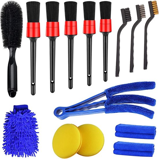 15 Teiliges Autopflege Set Mit Bürsten Inklusive Drahtbürsten, Felgenbürste, Lüftungsbürste Und Waschhandschuh Komplettes Reinigungsset Für Innen