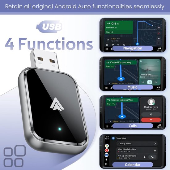 Carplay Dongle Kabelloser Android Auto Adapter, Wandelt Kabelgebundene In Kabellose Geräte Um, Mini Format Mit Usb C Verlängerung, Stabil Und Sch