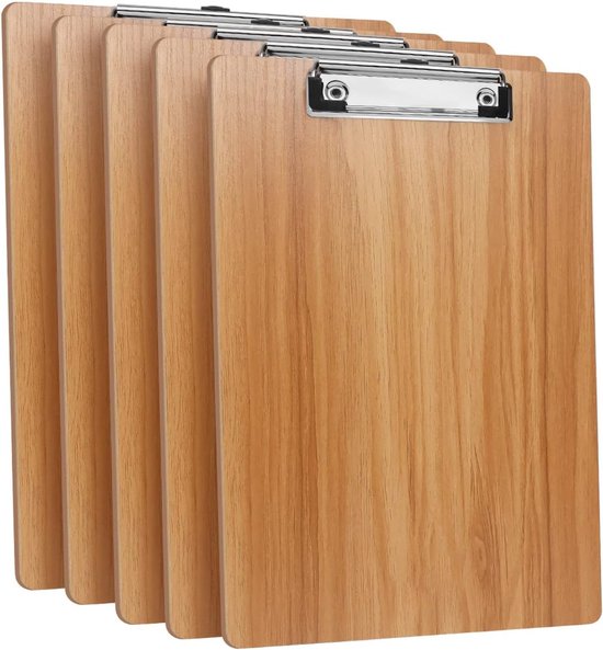5er Pack Klemmbrett Aus Holz, A4 Mit Clip, Haken Und Aufhängeöse Schreibbrett Klemmbrett Für Schüler Und Bürobedarf Für Bestellblöcke, Notizen Un