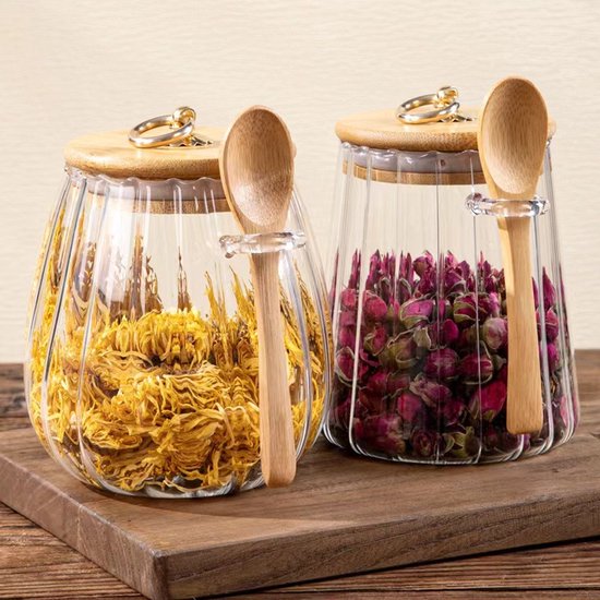 Vorratsglas, Glas Mit Bambusdeckel, Silikonring, Teedose, Luftdicht, Bonbonglas, Zur Aufbewahrung Von Zucker, Tee, Kaffee, Bohnen (2 Stück)