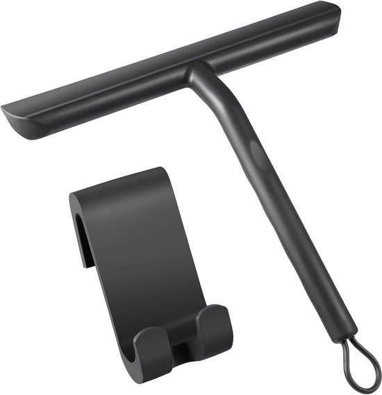 Fensterabzieher Mit Aufhängehaken, Duschabzieher, Abzieher Für Duschfenster, Duschabzieher, Rutschfester Duschabzieher (21 Cm, Schwarz)