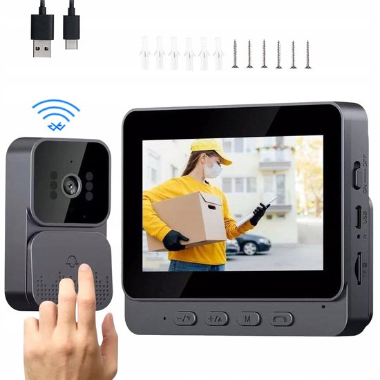Kabellose Video Türklingel Mit Kamera 4,3 Zoll Ips Bildschirm Infrarot Nachtsicht Intelligente Gegensprechanlage Starkes Signal Und Große Reichwe