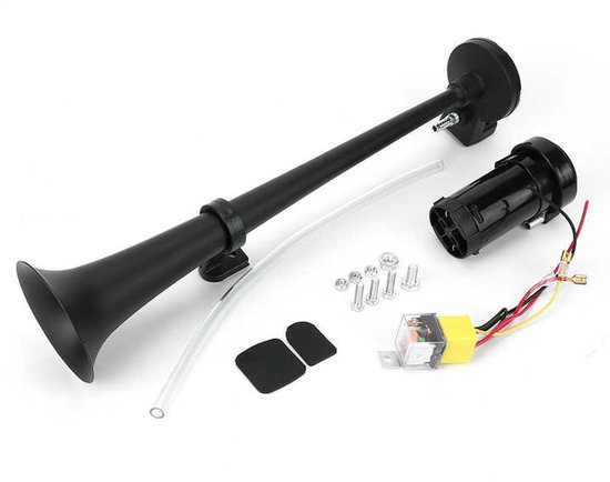 Für 12v 150 Db Lufthupe, 45cm Verchromte Zink Einzelhorn Lkw Lufthupe Mit Kompressor 12v Fahrzeuge, Lkws, Züge, Boote, Autos (schwarz)