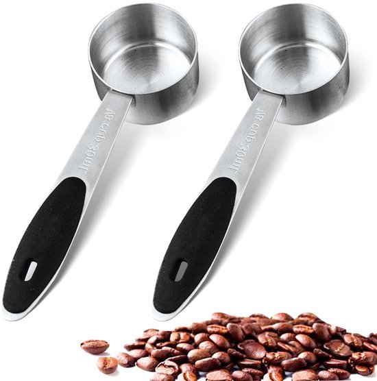 2 Teiliges Set Aus 1/8 Tassen Messlöffeln Aus Edelstahl, Kleine 30 Ml Kaffeelöffel Mit Schwarzen Silikongriffen, Großes Fassungsvermögen, Liegt G