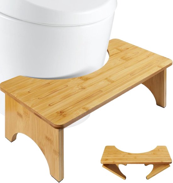 Zusammenklappbarer Toilettenhocker Aus Bambus, 17 Cm, Rutschfester, Ergonomischer Fußhocker Für Badezimmer, Erwachsene Und Senioren