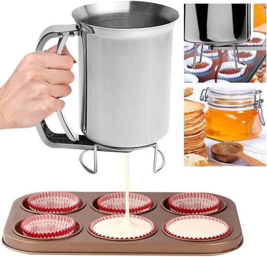 Teigtrenner 900 Ml Edelstahl, Für Pfannkuchenteig, Waffelteig Und Cupcake Teig, Manueller Trichterspender Zum Zubereiten Von Pfannkuchenteig, Küc