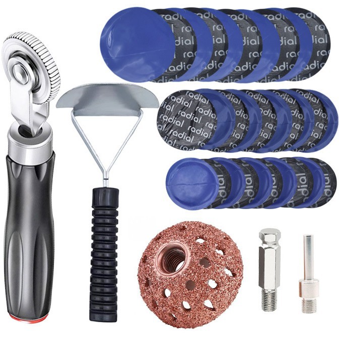 60+3-teiliges Reifenreparatur-rollenset, Autoreifenreparaturwerkzeug, Reparaturpolierscheibe/innenfutterabzieher/60-teiliges Felgenreparaturset (32/45/55 Mm)