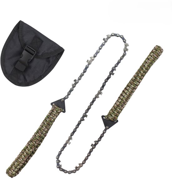 Taschenkettensäge Mit Paracord Griff, Klappbar, Outdoor Notfallausrüstung Für Camping, Jagen, Wandern, Holzsägen Und Baumfällen (11 Zähne, 61 Cm