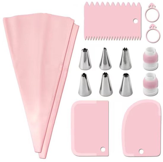 Spritzbeutel Silikon Spritzbeutel 6 Spritztüllen 3 Teigschaber Backzubehör Tortendekorationswerkzeuge 15 Teiliges Set Rosa