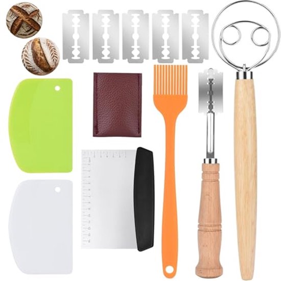 Teigschaber Set Mit Teigschneider Aus Edelstahl, Teigmesser, Teigschneider Und Dänischem Rührbesen, Sauerteigbrot Einschnittset Teigpinsel, Sauer