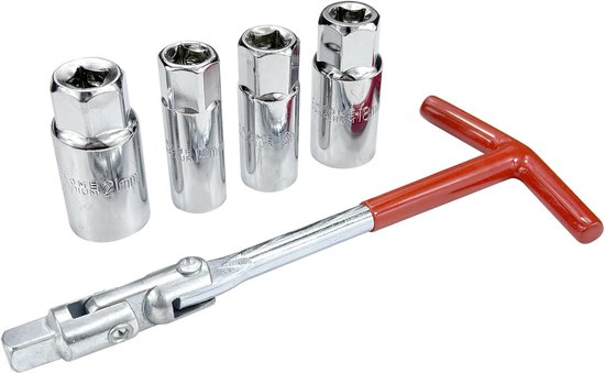 5 Teilig Zündkerzenschlüssel Mit T Griff Größen 14/16/18/21 Mm Universell Einsetzbar Für Motorräder, Rasenmäher Und Kleine Fahrzeuge