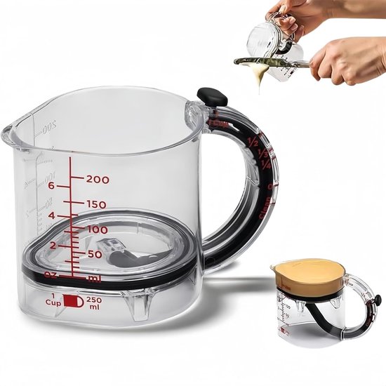 4 In 1 Messbecher Mit Verstellbarem Boden Multifunktionaler Messbecher Mit Verstellbarem Boden Und Schabbarer Dichtung, Platzsparend Und Leicht Z