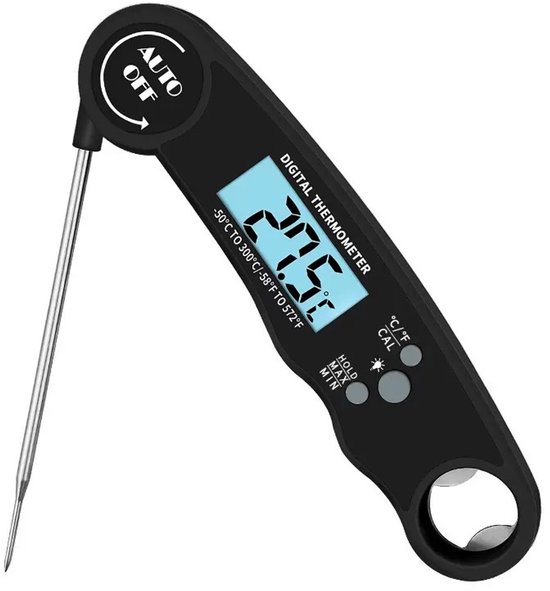 Fleischthermometer, Küchenthermometer, Grillthermometer, Digitales Sofortthermometer Mit 3 Sekunden Messung, Faltbarer Sonde Und Lcd Display, Für