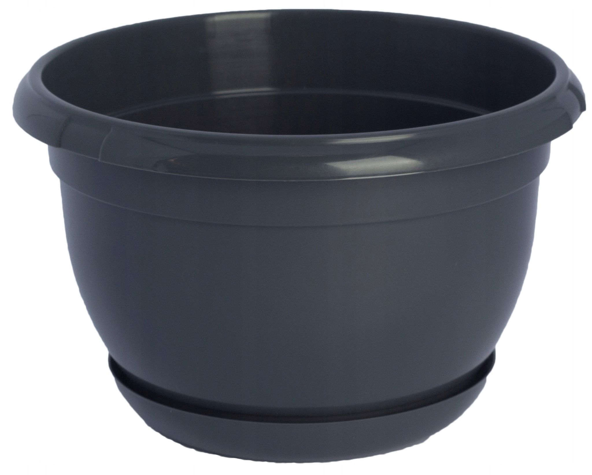 Kunststoff-blumentopf Mit Untersetzer, Runder Deckel, Glatt, Anthrazit, 19 Cm, Malta