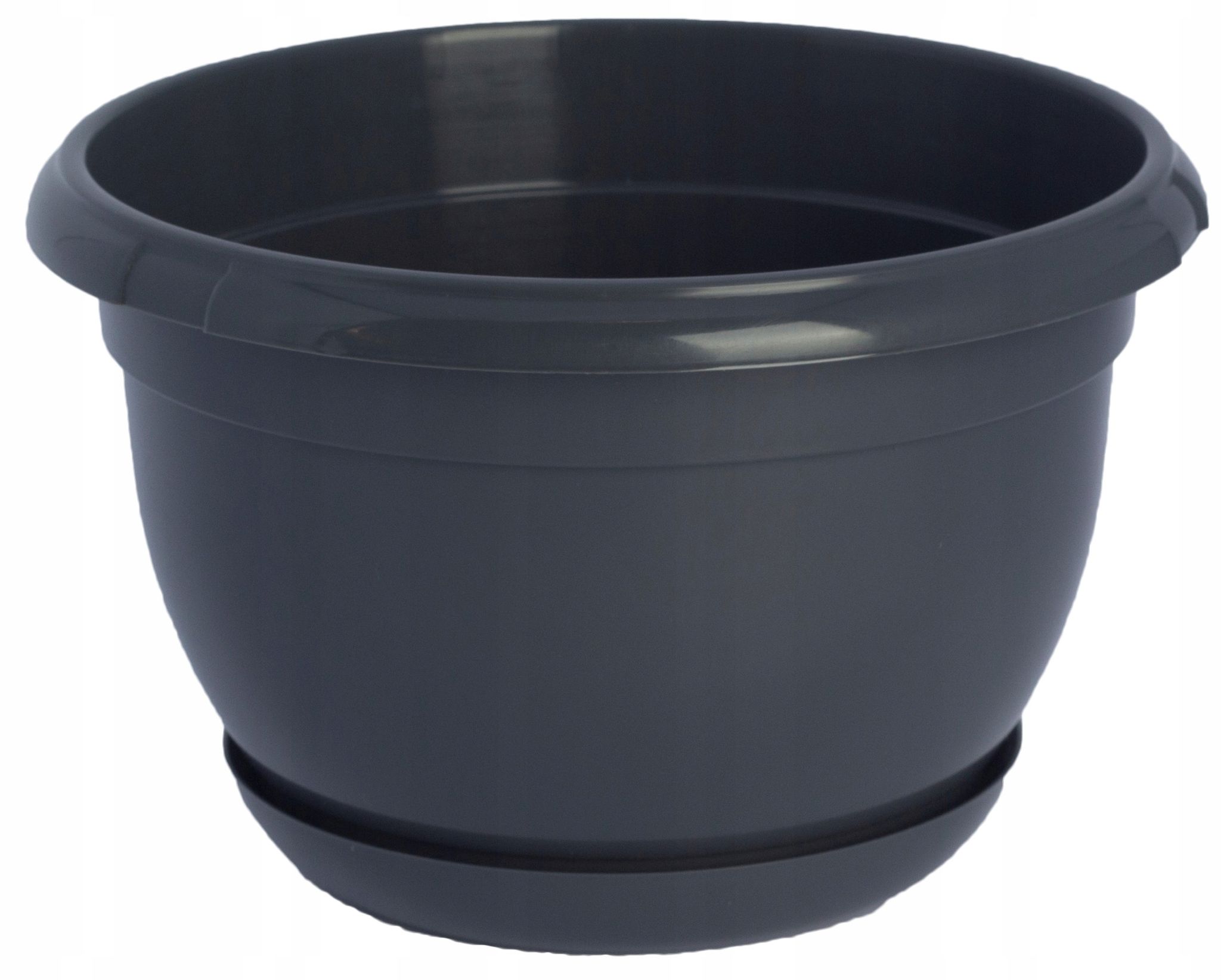 Kunststoff-blumentopf Mit Untersetzer, Runder Deckel, Glatt, Anthrazit, 21 Cm, Malta