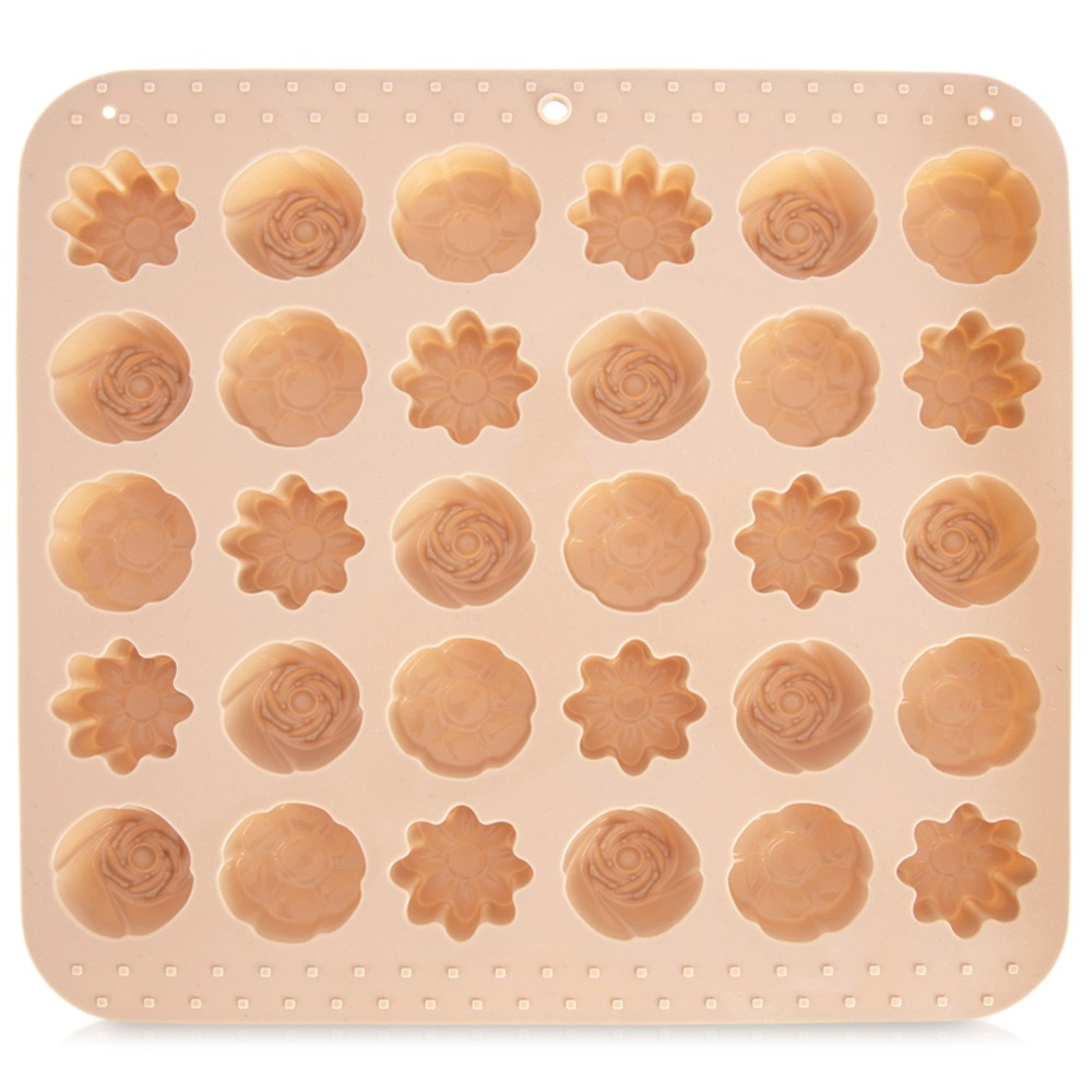 Silikon-kuchen- Und Pralinenform, Beigefarbene Blumen, 21,5 X 20 X 2 Cm