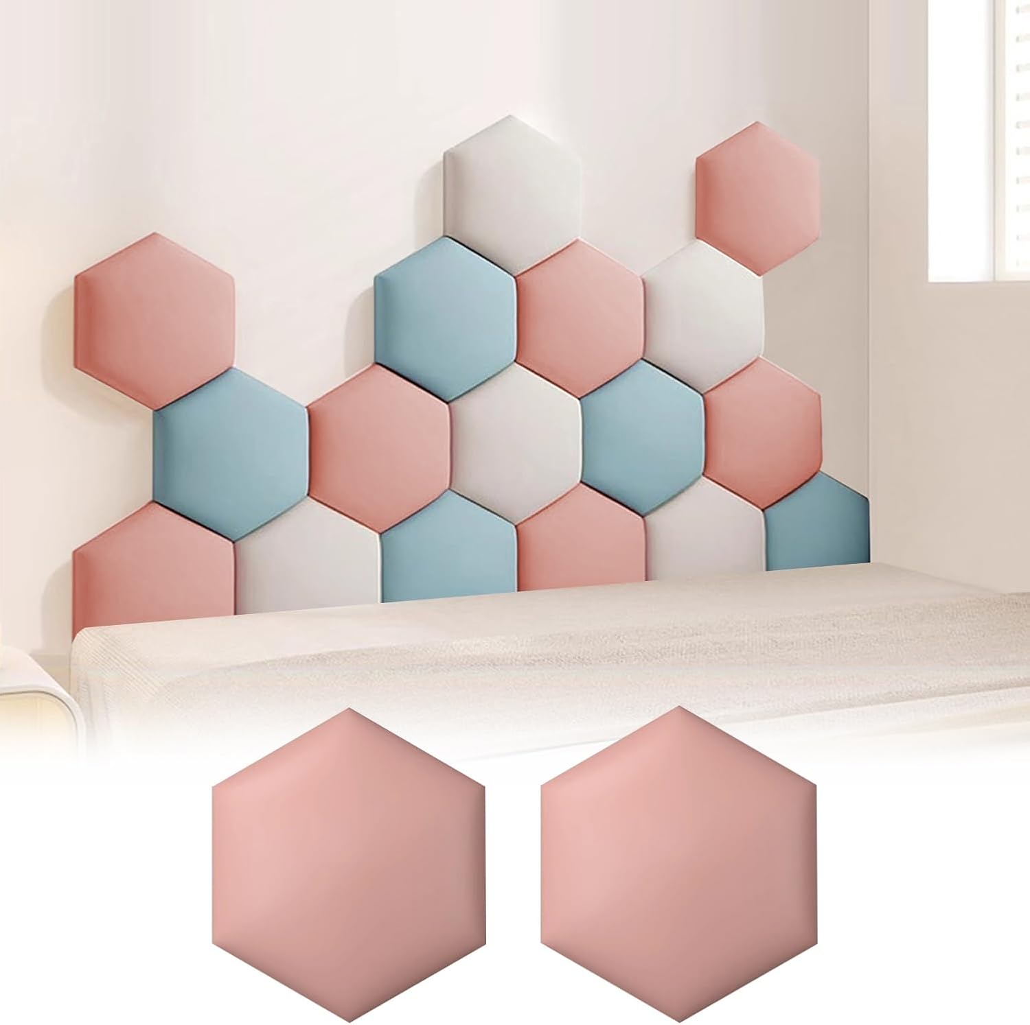 Gepolsterte Wandpaneele, Sechseckiges Antikollisionsdesign, Selbstklebende Kopfteilpaneele Für Schlafzimmer Und Kinderzimmer