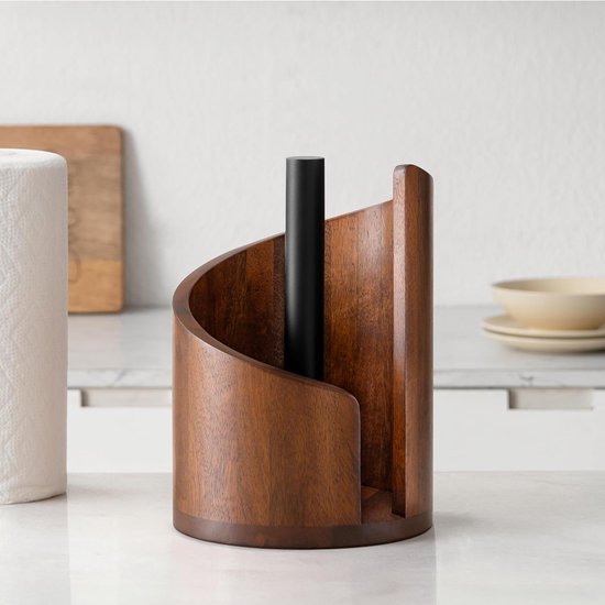 Küchenpapierhalter – Upprätt Rollenhalter Aus Holz – Elegantes, Stehendes Modell Mit Rundem Fuß – Organizer Für Küche Und Esstisch Mit Metallgestell
