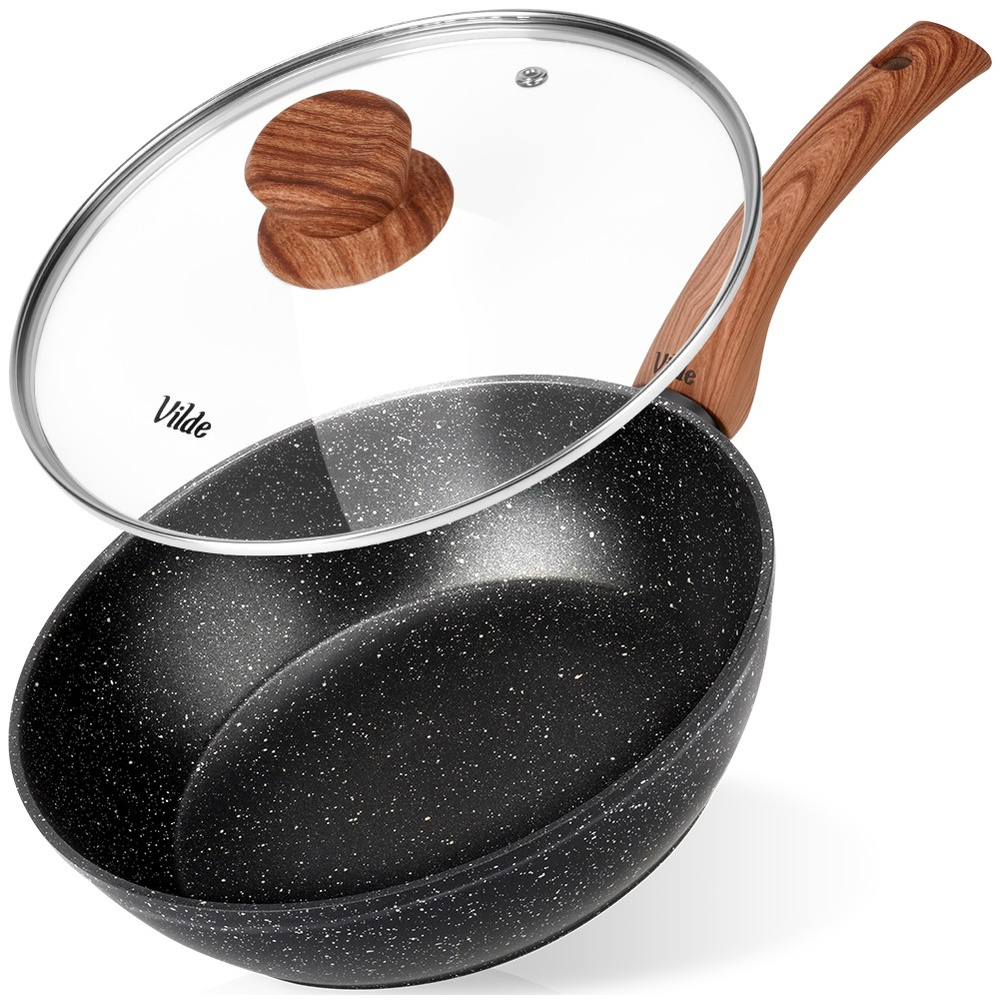 Granit-bratpfanne Mit Glasdeckel, Granitica-holz, 24 Cm, 2,2 L