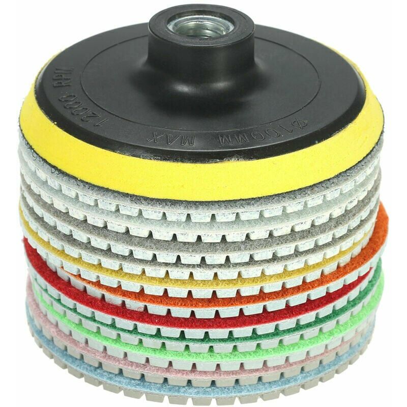 11-teiliges Diamantschleifset Mit 4-zoll-diamantschleifscheiben Für Nassschleifen + 1 Stützteller Für Granit, Marmor, Stein, Keramikfliesen Und Beton
