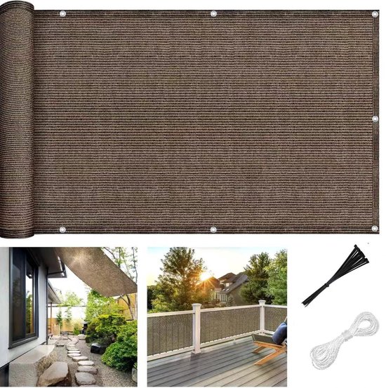 Balkon Sichtschutzwand 0,9 X 5 Meter Braun Hdpe Material Uv Und Witterungsbeständig Für Terrasse, Garten Und Geländer