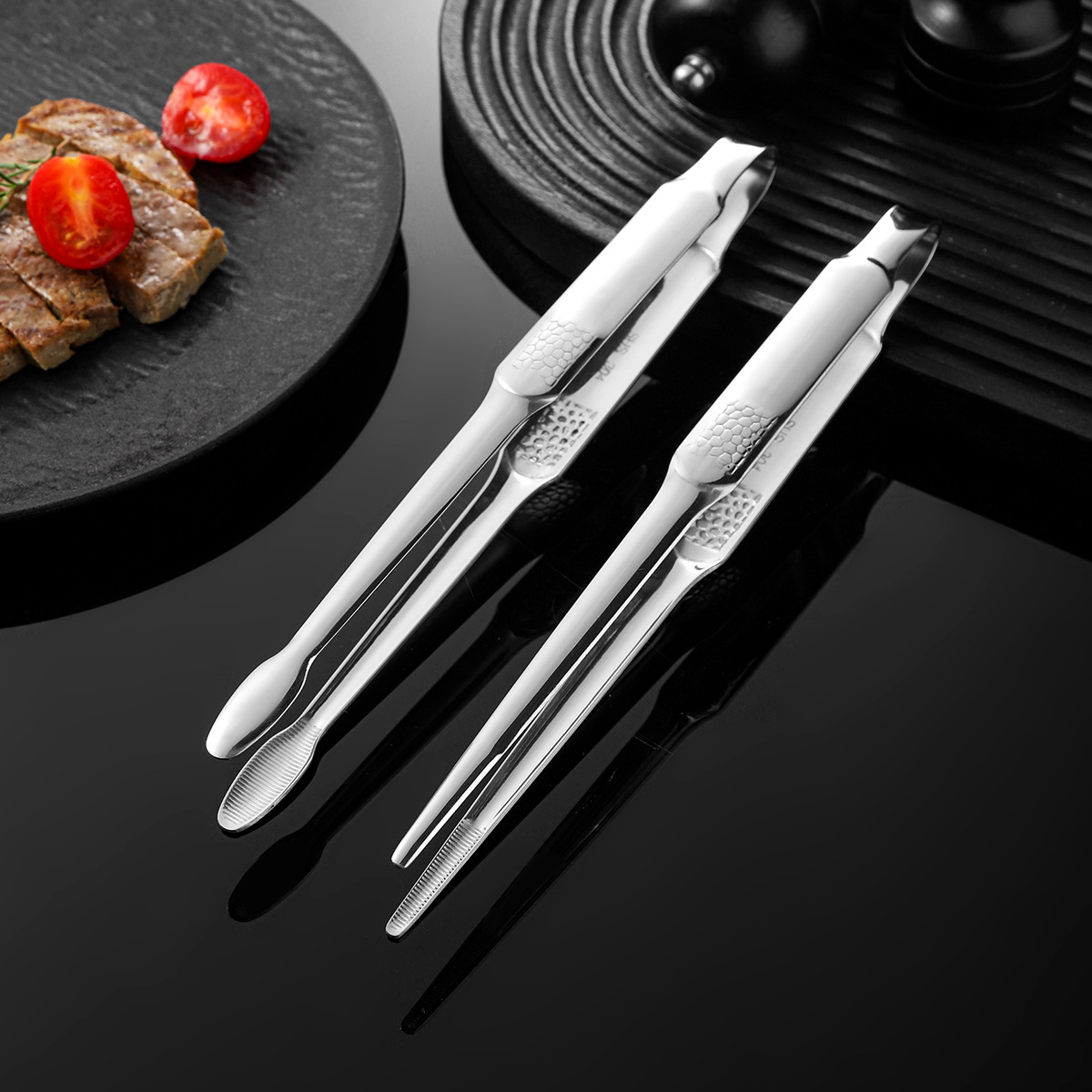 2-teiliges Küchenzangen-set Aus Edelstahl 304 – Hitzebeständig Mit Rutschfestem Griff – 8+10 Zoll (ca. 20+25 Cm) Für Küche, Kochen Und Grillen (silber)