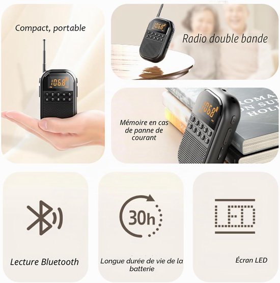 Am/fm Taschenradio Mit Bluetooth Lautsprecher Am/fm Taschenradio Wiederaufladbarer Mini Digitaltuner Tf Kartenunterstützung Led Anzeige Timer Ein