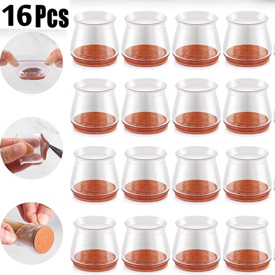 16 Teiliger Stuhlbeinschoner Für Hartholzböden Silikonüberzüge Kratzfest Und Schalldämpfend Maße: 3,8 X 3,5 X 3 Cm