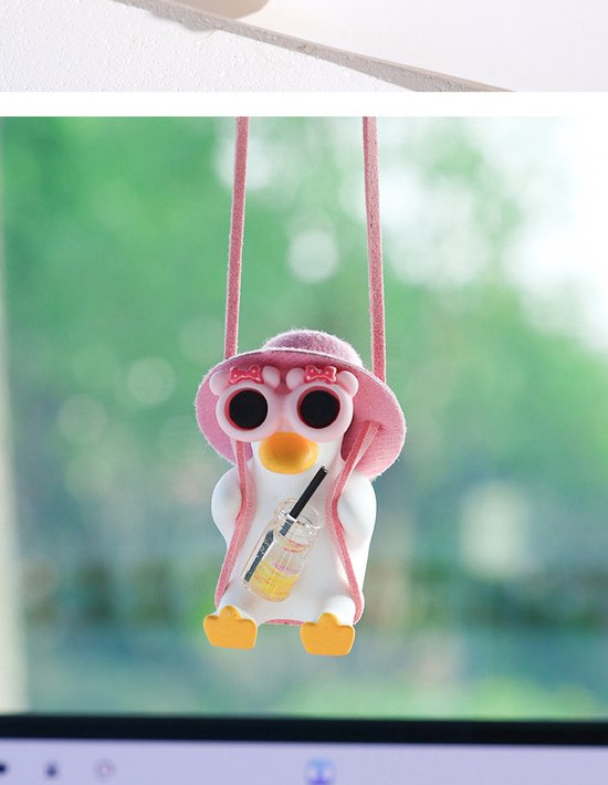 1 Rosa Enten Autoanhänger Niedliche, Schwingende Rückspiegeldekoration (rosa) Ente Mit Rosa Hut Und Grapefruit Motiv